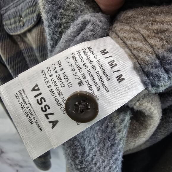 Vissla Shirt Mens Medium Brown Gray Fleece Stripe Button Up Long Sleeve Shacket - Picture 10 of 13